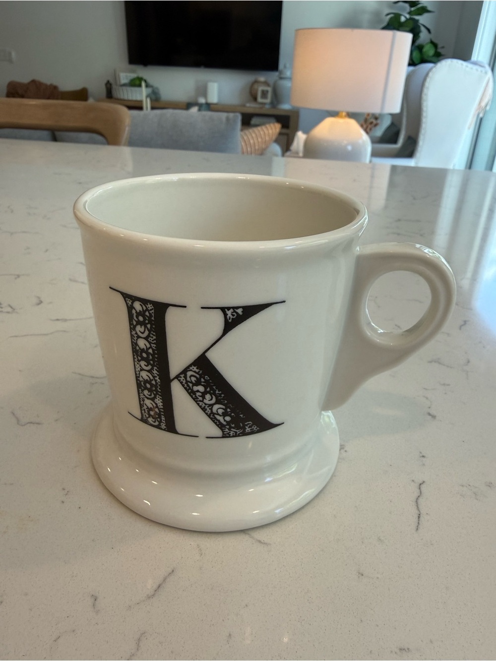 Anthropologie White Ceramic 'K' Monogram Mug